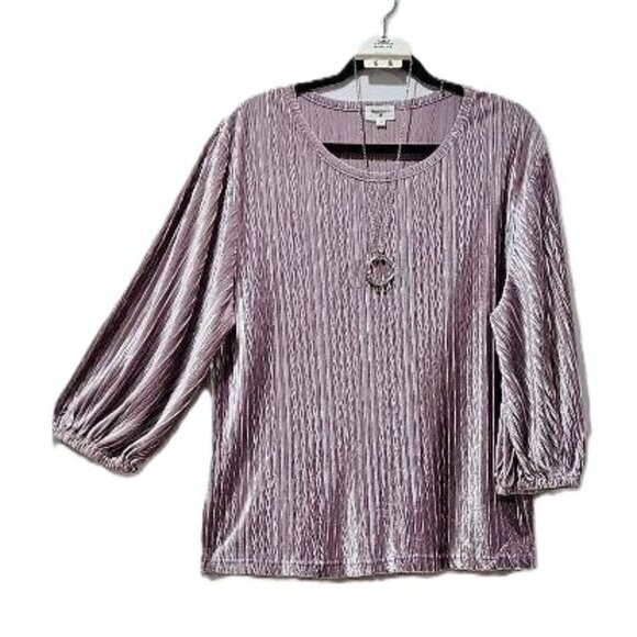 WORLD MARKET PINK VELVET STRETCH LONG SLEEVE SCOOP NECK TOP  L/XL  HOLIDAY - Picture 1 of 9